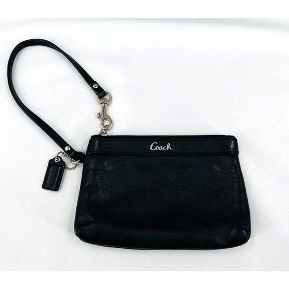 Coach Ashley Wristlet Black Leather Perforated C - Picture 1 of 9